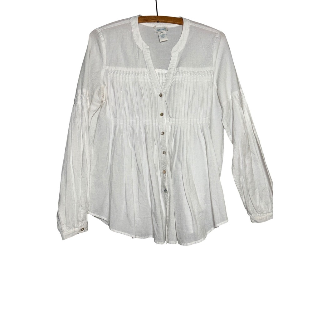 Sundance White Pintuck Pleated Button Down Blouse Top Women XS Cotton Blend